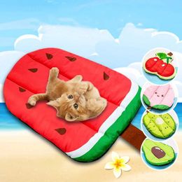 Cat Beds Furniture Breathable Cooling Pet Bed Summer Cooling Mat Ice Pad Dogs Sleeping Mats for Cat Fruit Washable Pet Pad d240508