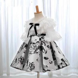 Christening dresses Korean childrens first baby shower dress girl Lolita princess luxurious white and black lace clothing Q240507