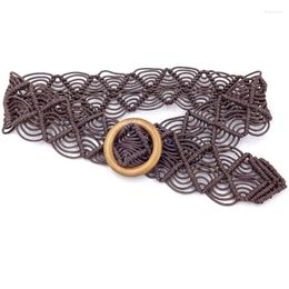 Belts Wax Rope Knitted Belt Round Wooden Buckle Boho Women Simple Harajuku Solid For Dress Jeans