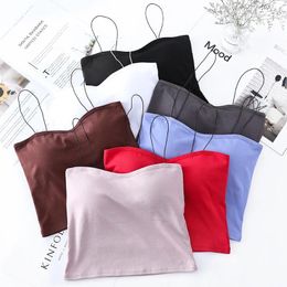 Camisoles & Tanks Beautiful Back Girl Vest Tube Top With Breast Pads Removable Inner Wear Sexy Threaded Cotton Wrap Small Sling Wholesale