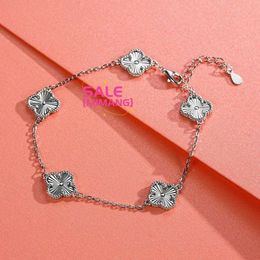 Original 1to1 Van C-A Year's Good New Luck s925 Sterling Silver Bracelet Laser Lucky Four leaf Grass Five flower for Girl Students PD20