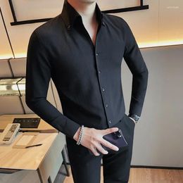 Men's Casual Shirts 5Colors Autumn Business Formal Wear Long Sleeve Solid For Men Clothing 2024 All Match Slim Fit Prom Tuxedo 4XL