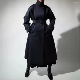 Women's Trench Coats LongTrench Women Ew Stand Collar Slim Long Sleeved Belt Coat