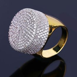 Mens Hip Hop Gold Ring Jewellery Fashion Iced Out High Quality Gemstone Simulation Diamond Rings For Men 255f