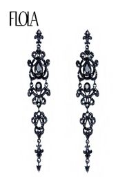FLOLA Brand Vintage Black Earrings with Stones Rhinestones Long Chandelier Earrings Gothic Fashion Jewellery for Women ersh344016949