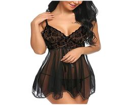 Sexy Lingerie Women Silk Lace Sleeveless Babydoll V Neck Nightdress Nightgown Short Sleepwear Night Dress Underwear Plus Size7876053