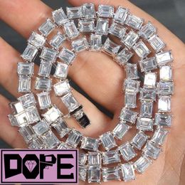 Emerald Cut VVS Moissanite Hiphop Iced Out 7Mm Necklace Sterling Sier Dazzling Tennis Chain