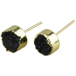 Stud Earrings TUMBEELLUWA Black Titanium Crystal Quartz Drusy Geode Round Parcel Gold Color Metal Fashion Women's Eardop Jewelry
