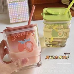 Mugs Glass Square Cup Large Capacity Household Internet Celebrity With Lid Straw Mug Water