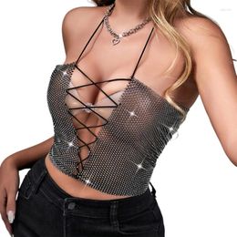 Women's Tanks Sexy Women Diamond Meshes Top Hollow Out See Through Crop Raves Outfit