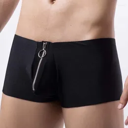 Underpants Sexy Low-rise Boxer Shorts For Men Underwear Zipper Pouch Boxers Fetish Gay Bulge Large Penis Panties Exotic Lingerie