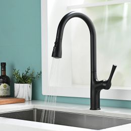 Black kitchen faucet three function single handle single hole cold and hot control modern sink pull-out faucet