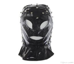 Slave Hood Mask Black Bright Patent Leather Face Masks Sex Product for Adult Sex Games3737902