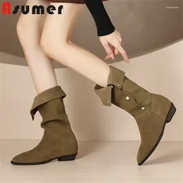 Boots ASUMER 2024 Size 33-40 Ladies Autumn Winter Knee High Square Med Heels Shoes Cow Suede Fashion Women