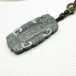 Pendant Necklaces Hetian Jade Grey Safety-Blessing Card Good As Water Houde Carrying Things Men And Women Pend