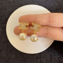 designer ear rings Celinss earrings Triumphal earrings fashionable niche light luxury inlaid with zircon pearl earrings high-end feeling for women