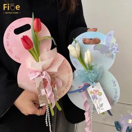 Gift Wrap 3pcs Handle Kraft Paper Flower Packaging Box Plug-In Cardboard Handbag Wrapping For Wedding Party Valentines' Day