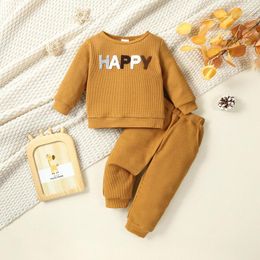 Clothing Sets Two Piece Spring And Autumn Baby Boy HAPPY Letter Embroidered Fashion Casual Round Neck Long Sleeved Hoodie Pants Set