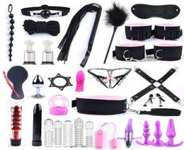 30 Pcs Sex Toys for Woman Adult Games Hand s Whip Mouth Gag Rope Metal Butt Plug Bdsm Bondage Set Anal Plug Dildo Vibrator Y1912079073258