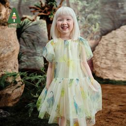 Girl Dresses Amila2024 Summer Girls' Gauze Dress Romantic Literary Wind Fairy Elegant Children's Clothing