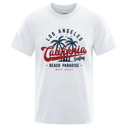 irts Los Angeles California Beach Paradise Mens Top Fashion Crewneck T-shirt Cotton Summer T-shirt Breathable Extra Large Clothing J240506