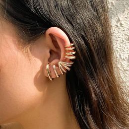 Backs Earrings IngeSight.Z Vintage Gold Colour Multi-Layer Winding Ear Clip Women's Punk Simple Spikes Trend Party Jewellery Gifts