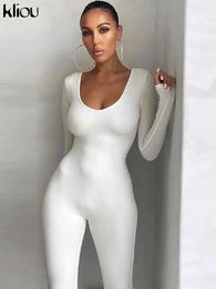 Women's Jumpsuits Rompers Kliou Autumn Solid Stretchy Bodycon Jumpsuits Women Slim Casual Skinny Streetwear Active Fitness Sporty Work Out Rompers d240507