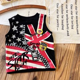 Fashion Kids America flag printed T-shirt summer children sleeveless distressed top fashion girls designer clothing Z8012