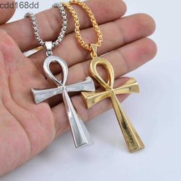 Pendant Necklaces Egyptian Ankh Crucifix Necklaces Pendants with Chain Metal Symbol of Life Cross Necklace Gold Silver Fashion Design Punk Hip Hop Religion Jewellery