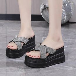 Dress Shoes Summer Women Slippers Flip-Flops Ladies Beach Bling Chunky Wedge Heels Outside Sandals Girls High Platform