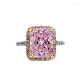 Cluster Rings S925 Silver Ring Square 8 10 Pink Yellow Zirconia Inlaid With Stylish And Versatile Style Boutique Jewelry For Women