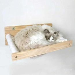 Cat Beds Furniture Cat wall hanger wooden bass space preservation wall installation cat bed space for cat sleeping preservation lounge d240508