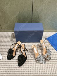 Scarpe vestiti con tacchi alti senza schienale allacciato sandali a taglio chiaro tacchi medi neri da donna argento scarpe in gomma in pelle pannelli per donne