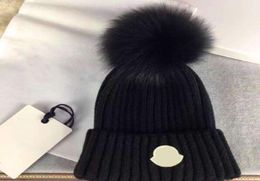 Designer Winter Knitted Beanie Woolen Hat Women Chunky Knit Thick Warm faux fur pom Beanies Hats Female Bonnet Beanie Caps 10 colo7202929