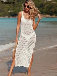 Totatoop Crochet Knit Beach Cover Up Long Dress For Women 2024 Summer Beachwear Hollow Out Transparent BIkini Swimsuit Coverups