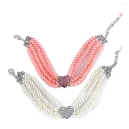 Dog Collars Four Rows Pearls Heart Shape Choker Jewelry Pendant For Cat And Pet Supplies Collar Necklace