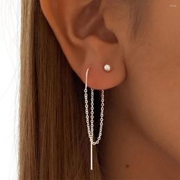 Stud Earrings Aide 925 Sterling Silver Zircon Chain Tassel Ball Drop For Women 18K Gold Simple Thin Fine Jewelry Party Gift