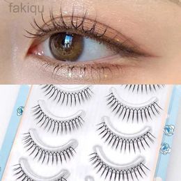 False Eyelashes 5 pairs of Korean reusable fake eyelashes girl group thin transparent dry cross eyelashes natural U-shaped eyelash makeup tool d240508