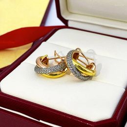 Stud Earrings Donia Jewelry Fashion Tri-Ring Titanium Steel Micro-Inlaid Zircon Silver Needle Luxury Tri-Color