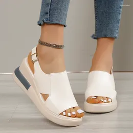 Dress Shoes Thick Soled With Sloping Heels Summer 2024 Versatile Sandals Empty Buckle High Women's