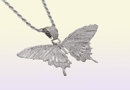 Iced Out Animal Butterfly Pendant Necklace With Rope Chain Gold Silver Cubic Zircon Men Women Hip hop Rock Jewelry8082933