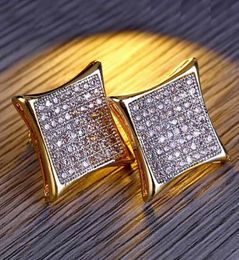Mens Kite 130 Stones CZ Gold Bling Bling Square Earrings Custom Micro Pave Earrings Hip Hop Stud Earring Hip Hop Jewelry2529698