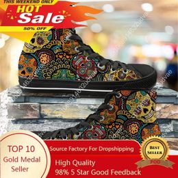 Casual Shoes Men Vulcanized Sneakers High Top Canvas Classic Sugar Skulls Brand Design Men's Flats Lace Up Footwear