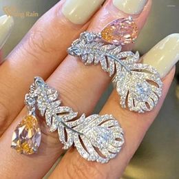 Dangle Earrings Wong Rain Romantic 925 Sterling Silver Pear Cut Morganite High Carbon Diamond Gemstone Feather Drop Jewelry