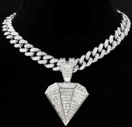 Pendant Necklaces Hip Hop Paved Rhinestones Diamond Shape Necklace For Women Men Iced Out Crystal Chunky Cuban Chain Jewellery Gift3859153