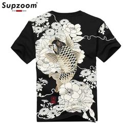 Men's T-Shirts SupZooms new fashionable knitted hot selling Chinese embroidery short carpet tattoo O-neck cotton casual T-shirt J240506