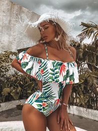 Women's Swimwear Woman Plus Size Swimsuit 2024 One Piece Floral Bathing Suit For Women Big Leaf Beach Swimming Vintage Bather Female