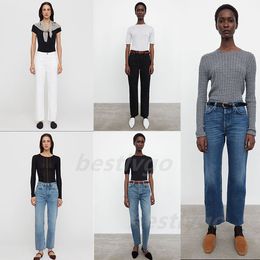Designer womens high waist raw edge nine straight leg jeans women comfortable casual pants wash ground