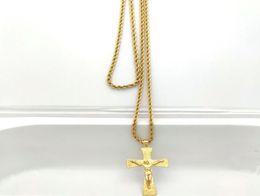 Jesus Crucifix Big Pendant 22k Solid Fine Gold 18ct THAI BAHT G/F Necklace 800mm Rope Chain Charming Jewellery Hip Hop7208818