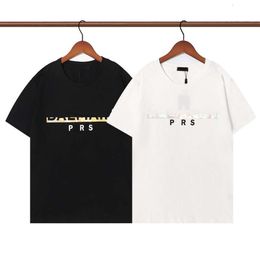 Designer Luxury Balans Classic T-shirt Short Sleeved Unisex Pure Cotton Hot Stamping Drop Glue Font Ins Casual Loose Men's and Women's Styles Top